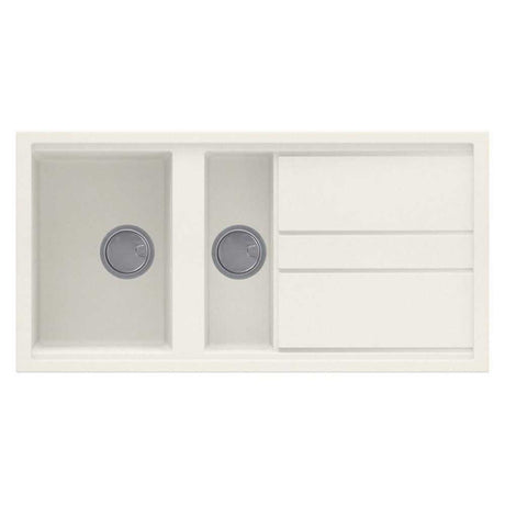 Reginox Elleci Granite reversible cream 1.5 bowl kitchen sink with drain space and integrated covers