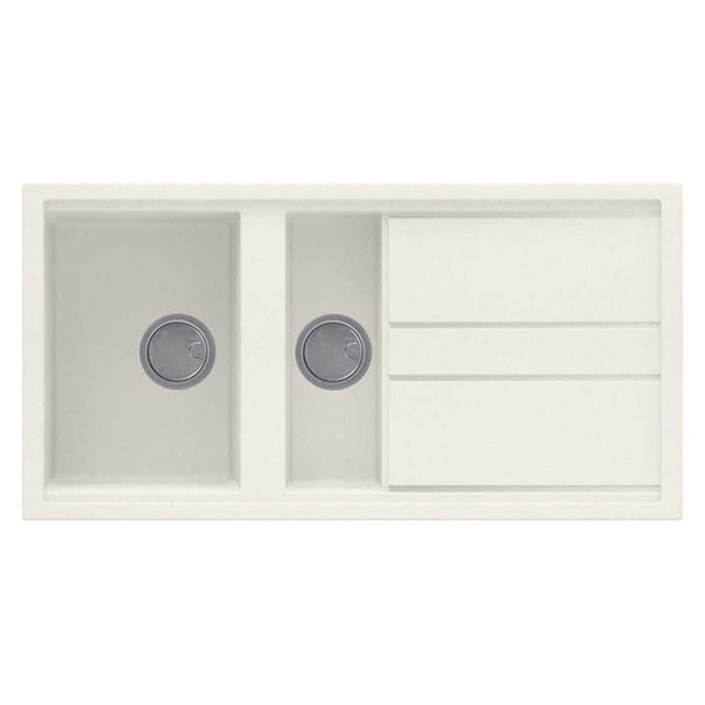 Reginox Elleci Granite reversible cream 1.5 bowl kitchen sink with drain space and integrated covers