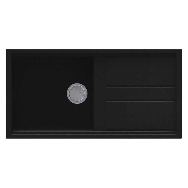 Reginox Elleci Granite Best 480 black one bowl kitchen sink with reversible design and built-in drain cover