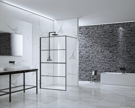 Aquaglass 1200mm Velar 8mm Black Horizontal Walk-In Front Panel - BEVE