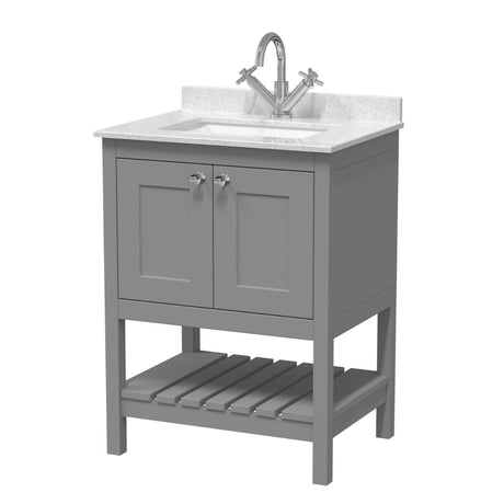 Launde Abbey Floor Standing Vanity with Marble Top 1TH 600mm - Cool Grey