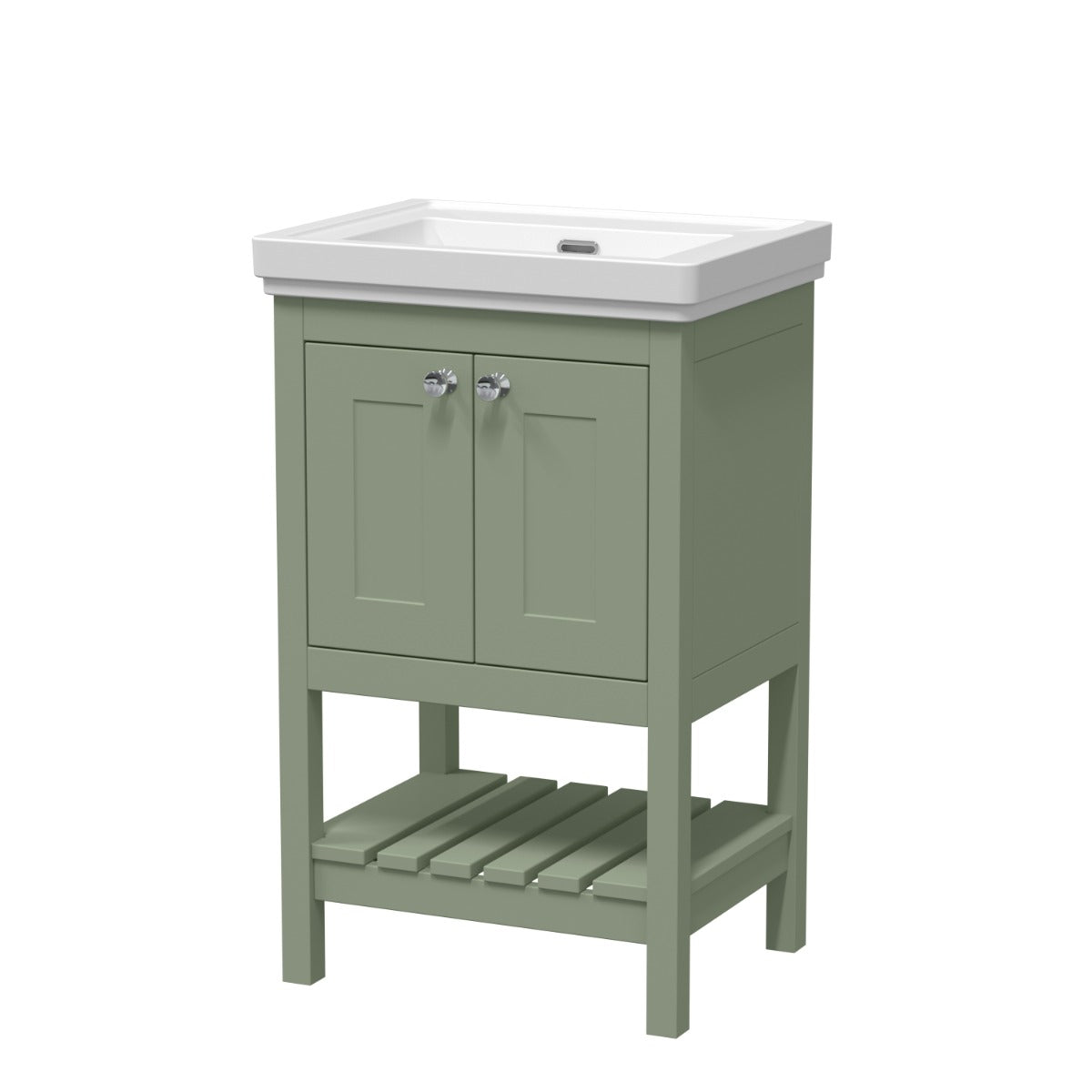 Launde Abbey  Floor Standing Vanity with Basin 0TH 500mm - Fern Green