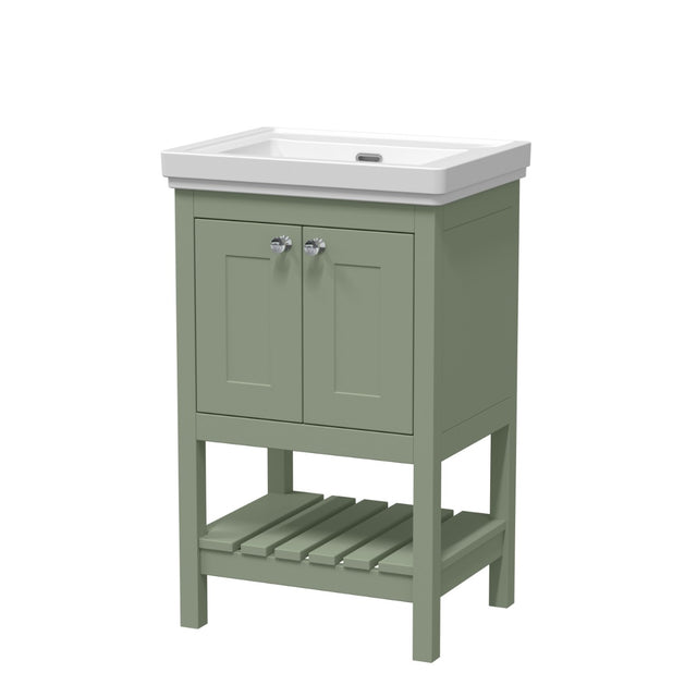 Launde Abbey  Floor Standing Vanity with Basin 0TH 500mm - Fern Green