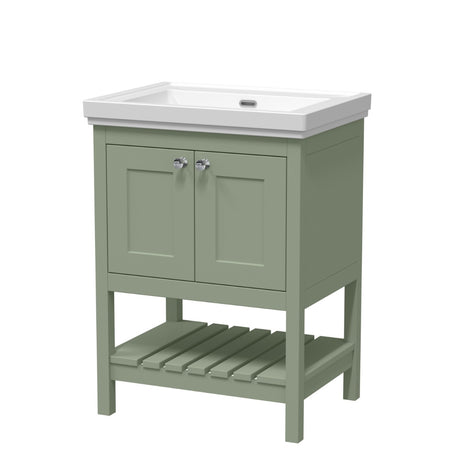 Launde Abbey Floor Standing Vanity with Basin 0TH 600mm - Fern Green