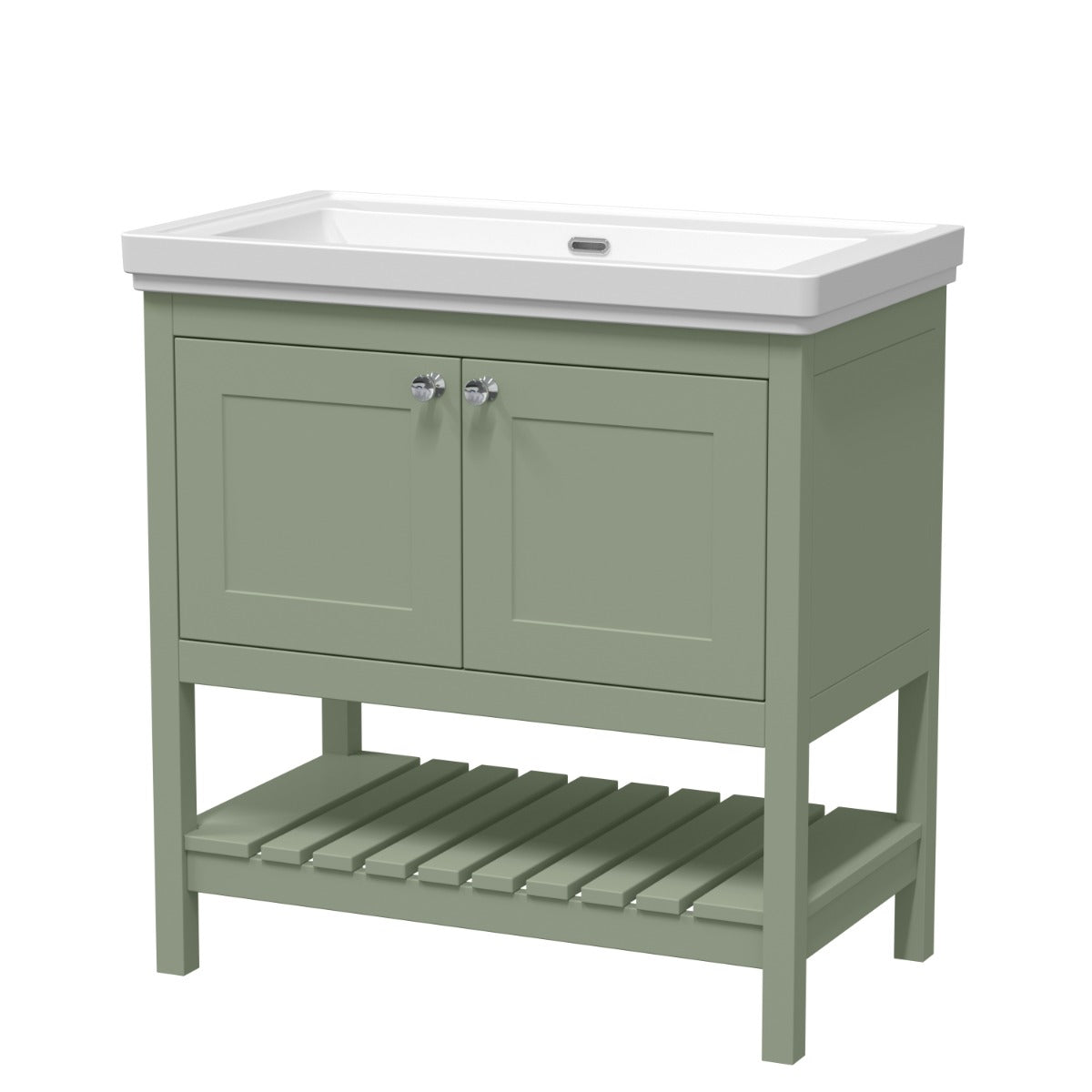 Launde Abbey Floor Standing Vanity with Basin 0TH 800mm - Fern Green - LAU157