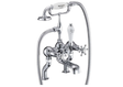 Burlington Birkenhead traditional chrome pillar mounted bath shower mixer tap with handheld shower head and classic cross handles.