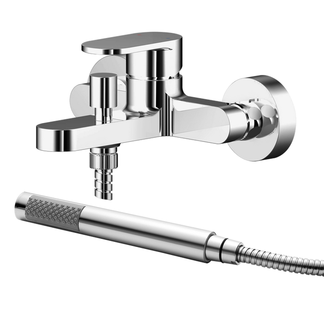 Nuie Binsey Modern Wall Mounted Bath Shower Mixer Tap with Shower Kit - Chrome - BIN316