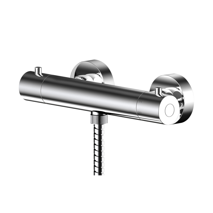 Nuie Binsey thermostatic bar shower valve with round chrome finish and bottom outlet
