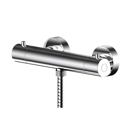 Nuie Binsey thermostatic bar shower valve with round chrome finish and bottom outlet