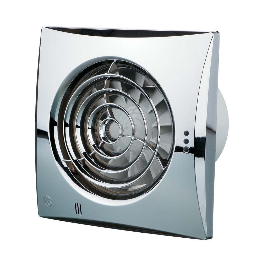 Low noise energy efficient kitchen extractor fan 150mm chrome with modern square design