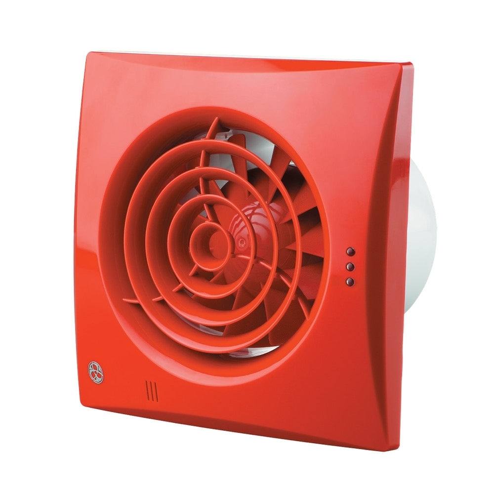 Low noise energy efficient red kitchen extractor fan with PIR detector and modern design