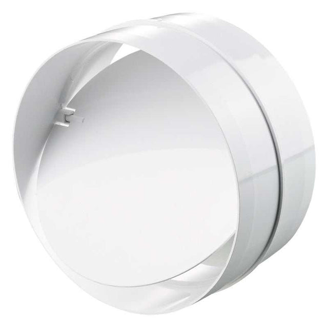 Blauberg round circular inline ventilation duct back draught shutter 150mm 6 inch white plastic housing with pivoting disc for airflow control