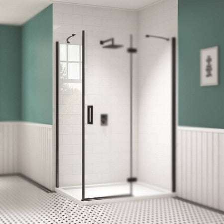 Merlyn Black Side Panel for Hinge Shower Door 900mm Wide - Clear Glass - BLKHSP900