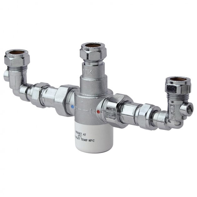 Bristan Modern MT503 Commercial Thermostatic Mixing Valve with Isolation Elbows 15mm - Chrome - MT503CP-ISOELB