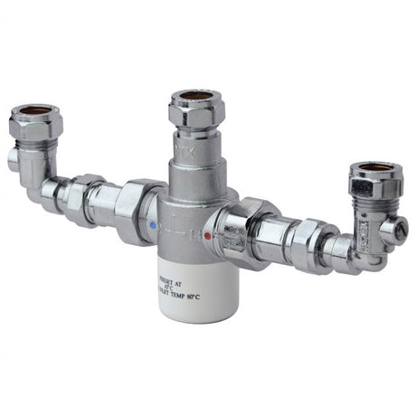 Bristan Modern MT503 Commercial Thermostatic Mixing Valve with Isolation Elbows 15mm - Chrome - MT503CP-ISOELB