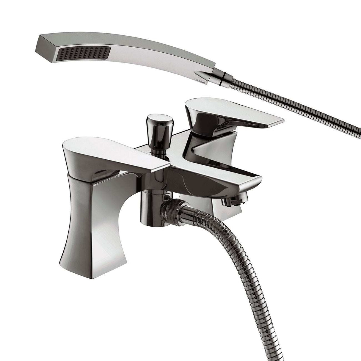 Bristan pillar mounted hourglass chrome bath shower mixer tap with handheld showerhead