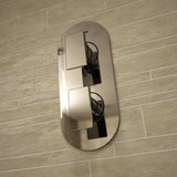 Bristan Designer Two Outlet Diverter thermostatic shower valve with chrome recessed dual control on tiled wall