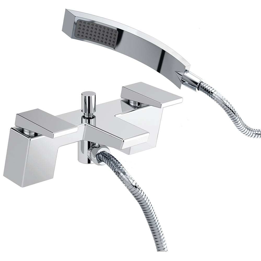 Bristan Sail Modern chrome pillar mounted bath shower mixer tap with sleek design and handheld showerhead
