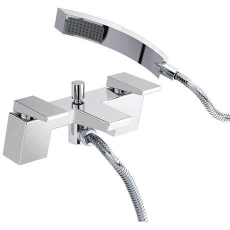 Bristan Sail Modern chrome pillar mounted bath shower mixer tap with sleek design and handheld showerhead