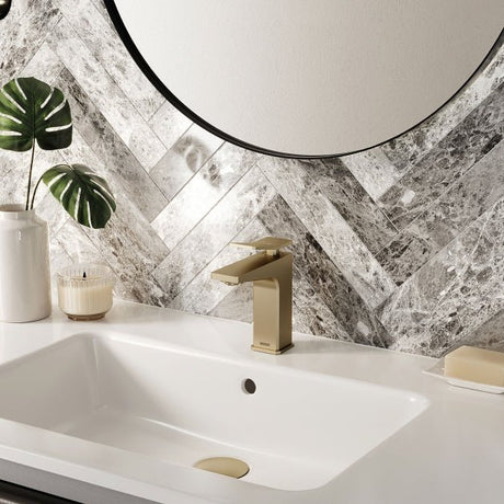 Bristan Tangram Eco Start Basin Mixer Tap with Clicker Waste - Brushed Brass - TAN ES BAS BB - TAP 'N' SHOWER