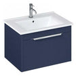 Britton Shoreditch wall hung matt blue vanity unit with drawer and white basin