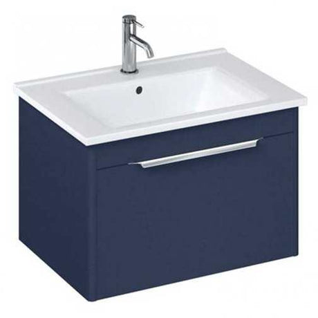 Britton Shoreditch wall hung matt blue vanity unit with drawer and white basin