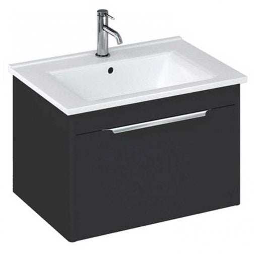 Britton Shoreditch wall hung matt grey vanity unit with drawer and white basin for bathroom