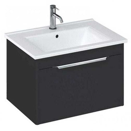 Britton Shoreditch wall hung matt grey vanity unit with drawer and white basin for bathroom