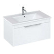 Britton Shoreditch wall hung matt white vanity unit with drawer and chrome handle for bathroom storage