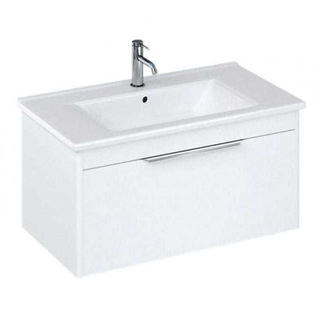 Britton Shoreditch wall hung matt white vanity unit with drawer and chrome handle for bathroom storage