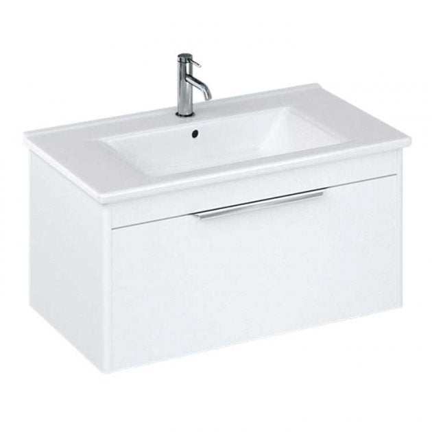 Britton Shoreditch wall hung matt white vanity unit with drawer and chrome handle for bathroom storage
