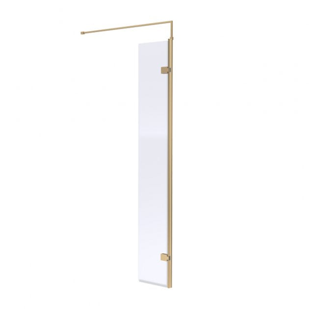 Kartell Ottone 300mm Hinged Wet Room Return Panel 8mm Glass - Brushed Brass - EIGHT300B