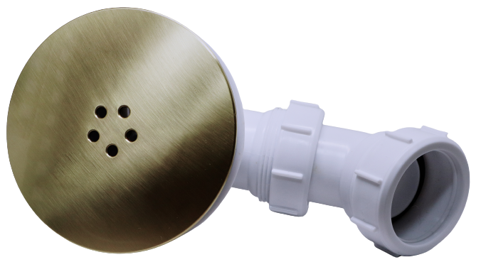 Brushed brass shower tray waste with 90mm high flow and removable cover for easy cleaning