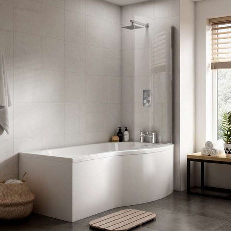 Nuie Shower Baths White Contemporary Right Hand Curved Bath 1700mm - WBB1785R