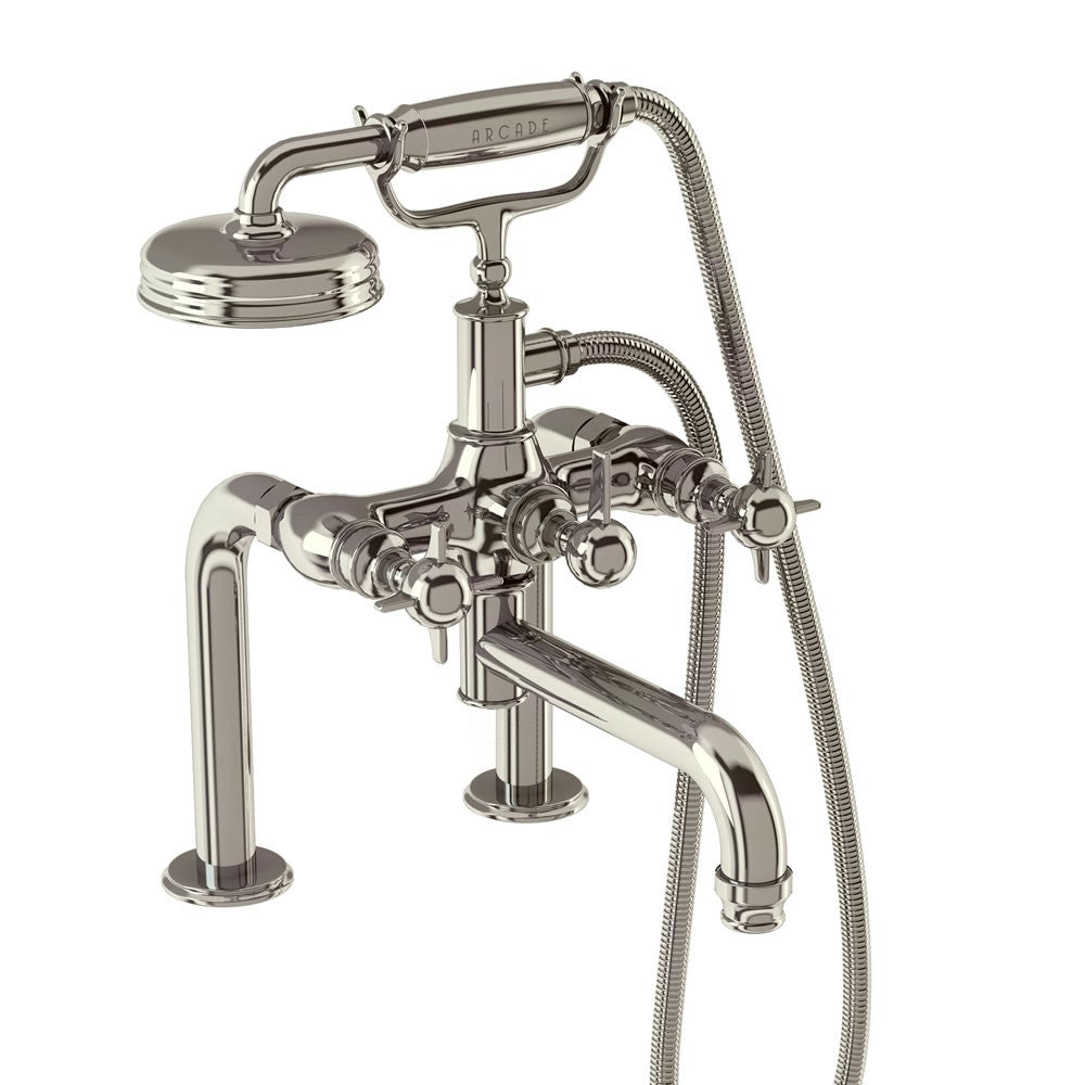 Burlington Arcade Deck Mounted Bath Shower Mixer 2 Tapholes Nickel (Tap Handwheels NOT Included) - ARC2018NKL