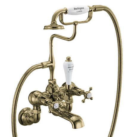 Burlington Claremont Quarter Turn Wall Mounted Bath Shower Mixer with S Adjuster Gold/White Indicies - CL17QTGOLD
