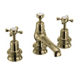 Burlington Claremont Regent Quarter Turn 3 Taphole Basin Mixer with Pop-Up Waste with White Indicies - Gold - CLR12QTGOLD