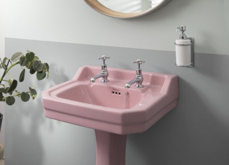 Burlington Bespoke Confetti 2 Tapholes Edwardian Cloakroom Pedestal Basin 512mm - Pink - B82THPINK