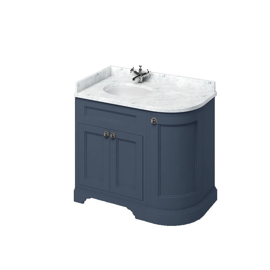 Burlington Freestanding Curved Corner Left Hand Vanity Unit with Doors 1000mm - Blue - FC2B