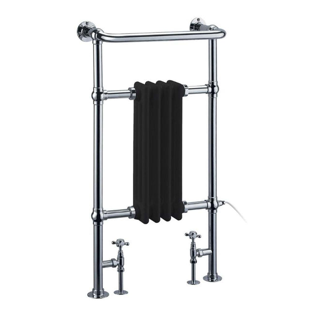 Burlington Bloomsbury 950mm high black radiator towel rail with chrome frame and dual heating valves