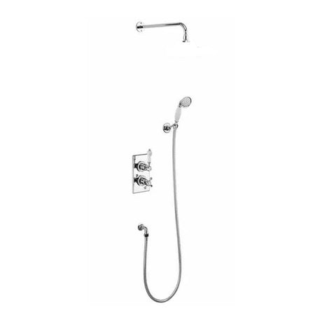 Burlington Trent Chrome Thermostatic Dual Outlet Concealed Diverter Shower Valve with Fixed Shower Arm & Handset Holder & Hose - TF2S
