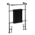 Burlington Trafalgar 950mm high x 640mm wide black radiator towel rail with chrome frame and heat output for bathroom warmth and towel drying.