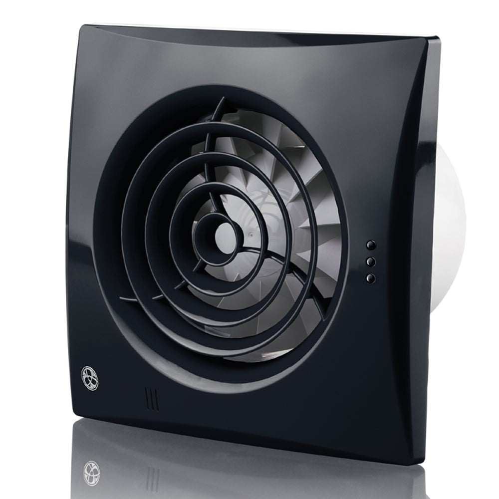 Black 150mm low noise energy efficient kitchen extractor fan with pull cord and modern design