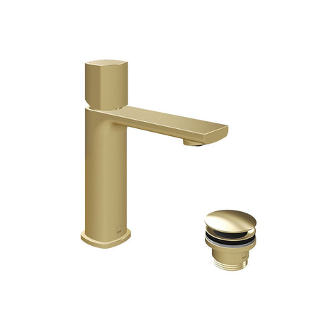 Vado Cameo Leverless Mono Basin Mixer Tap And Universal Basin Waste - Satin Brass - CAM-100/CC-SBR