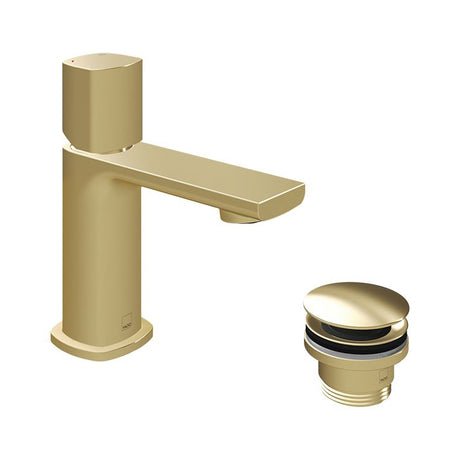 Vado Cameo Leverless Mini Mono Basin Mixer Tap and Universal Waste - Satin Brass - CAM-100M/CC-SBR