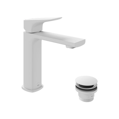 Vado Cameo Lever Mono Basin Mixer for Low Pressure System and Universal Basin Waste - Matt White - CAM-200/CC-LP-MW