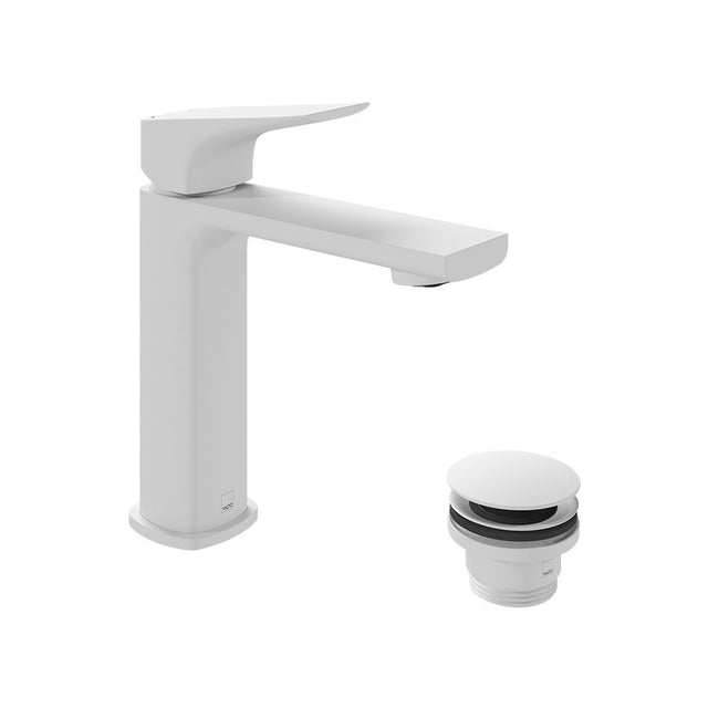 Vado Cameo Lever Mono Basin Mixer for Low Pressure System and Universal Basin Waste - Matt White - CAM-200/CC-LP-MW