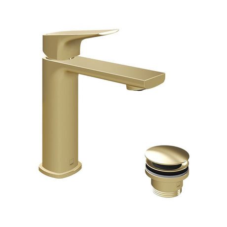 Vado Cameo Lever Mono Basin Mixer for Low Pressure System and Universal Basin Waste - Satin Brass - CAM-200/CC-LP-SBR