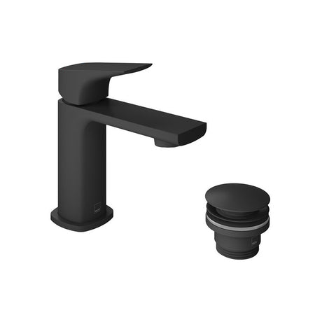 Vado Cameo Lever Mini Mono Basin Mixer For Low Pressure System and Universal Basin Waste - Matt Black - CAM-200M/CC-LP-MB