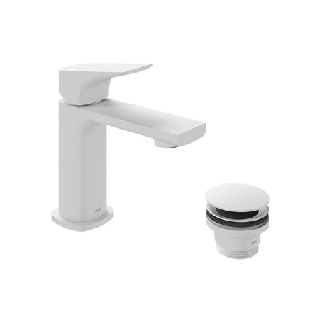 Vado Cameo Lever Mini Mono Basin Mixer and Universal Basin Waste - Matt White - CAM-200M/CC-MW